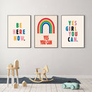 Yes Girl You Can Motivational Quote Canvas Painting Rainbow Prints Poster Kids Positive Pride Colorful Wall Art Office Decor