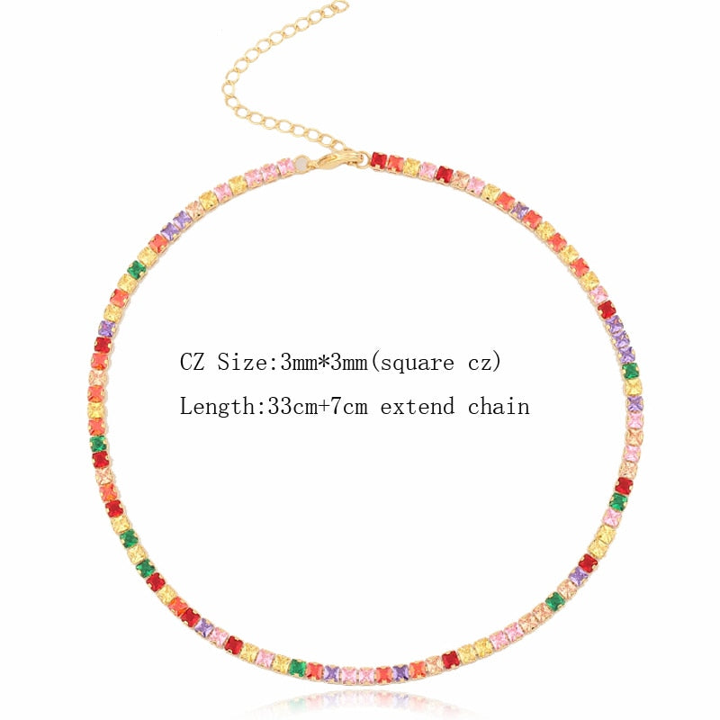 Sexy Short Sparking Rainbow Tennis Chain Chocker Necklace With AAA+ CZ Fashion Personality Women Collar Jewellery bijoux femme