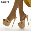 Eilyken Summer Ultra Thin High Heels 17CM Ladies Slippers Fashion Brief Slingback Peep Toe Slip-On Platform Sandals Mules Shoes