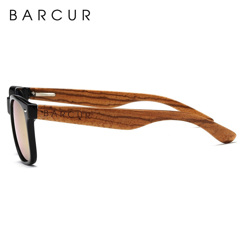 BARCUR Natural Zebra Wood Sun Glasses Polarized Sunglasses Wood Rectangle Mirror Lens Driving UV400 Men Women Eyewear