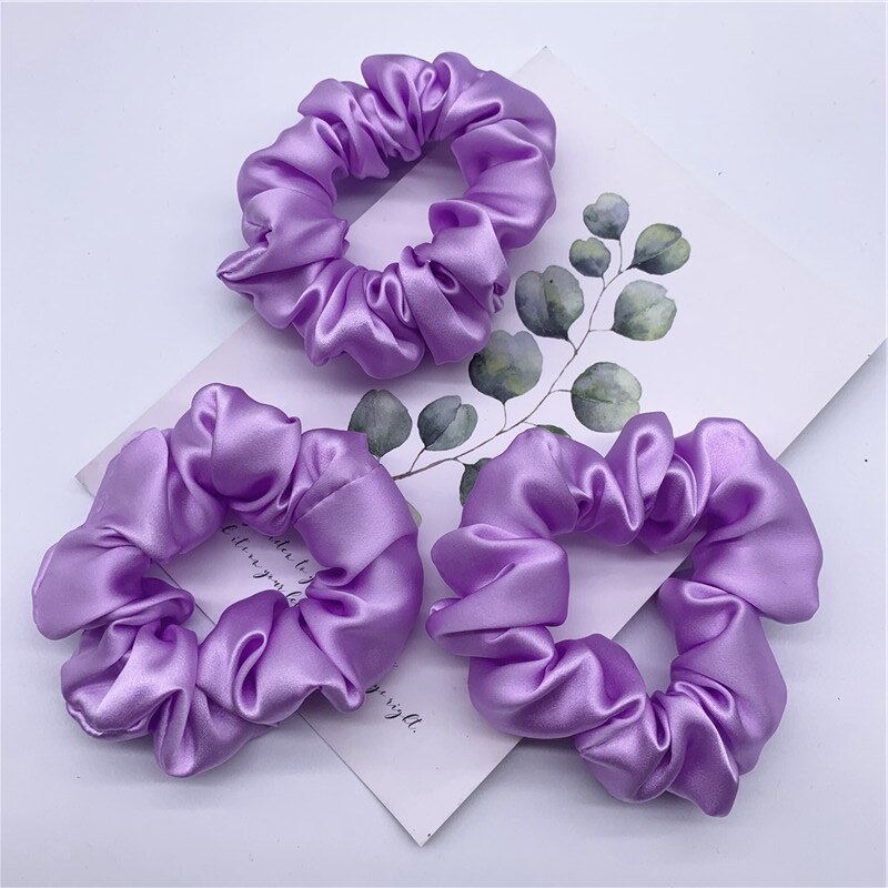 100% Pure Silk Hair Scrunchie Width 3.5cm Hair Ties Band Girls Ponytail Holder Luxurious Colors Sold by one pack of 3pcs