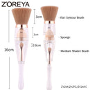 Zoreya Reise 3-in-1 Make-up Weicher Mehrzweck-Tragbarer Make-up-Pinsel Abgewinkelter Schwamm Augenbrauen Lidschatten Puder Schminkpinsel Kosmetik