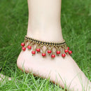European and American Bohemian Retro Female Anklet Round Beads Semi-precious Stones Hand-woven Beach Holiday Women's Anklet
