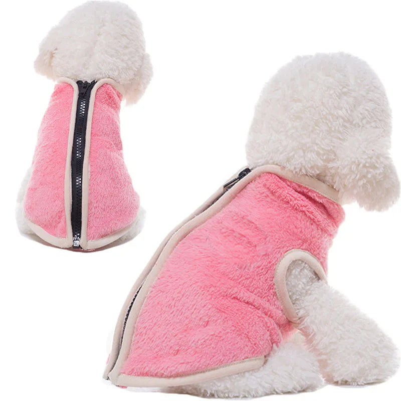 6 Colors Double-side Fleece Dog Clothes Warm Coat Vest Winter Soft High Collar Sweater Jacket With Zipper Pet Clothes Apparel XL