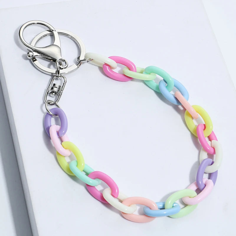 Acrylic Plastic Link Chain Keychain Macaron Color Handmade Key Ring For Girls Gifts Handbag Charms