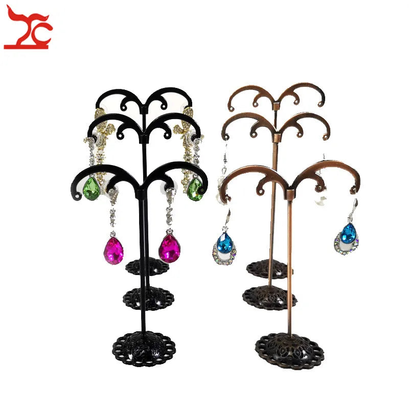 3Pcs/Set Portable Earring Jewelry Display Rack Metal Stud Necklace Organizer Ornament T Bar Hanger Showcase Holder Stand