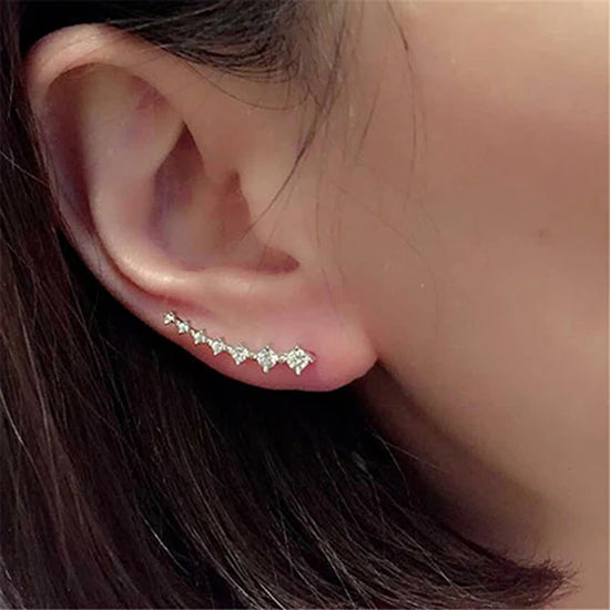 2022 Chic Women Stud Earrings Crystal Ear Climbers / Crawlers Clear Rhinestone Earring For Women Party Jewelry Gift 1 Pair