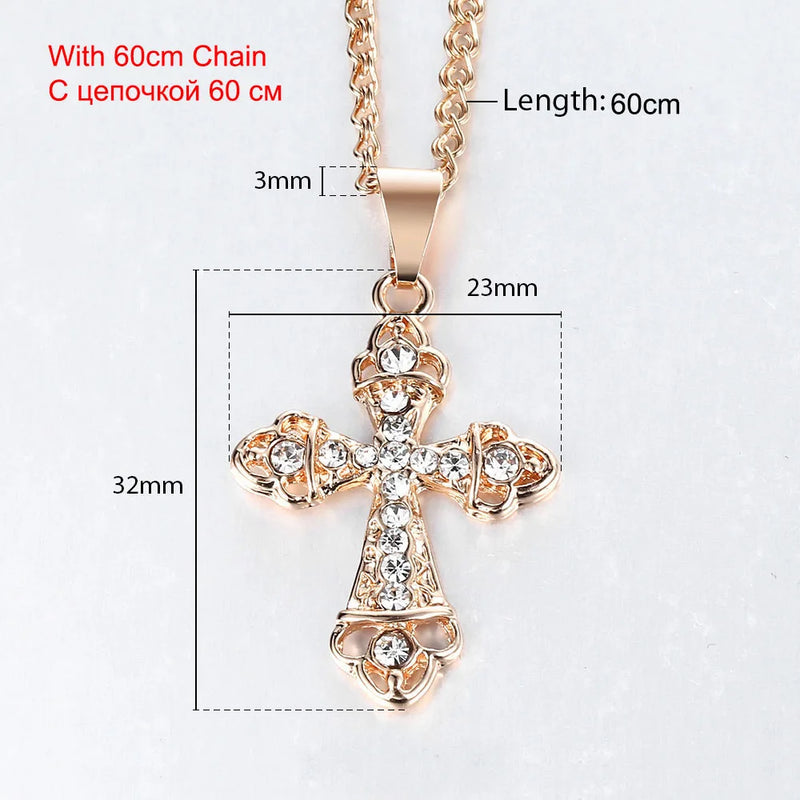 Davieslee 585 Rose Gold Color Pendant Necklace For Women Fashion Women Jesus Charm Cross Chain Necklace Jewelry Gifts 2021