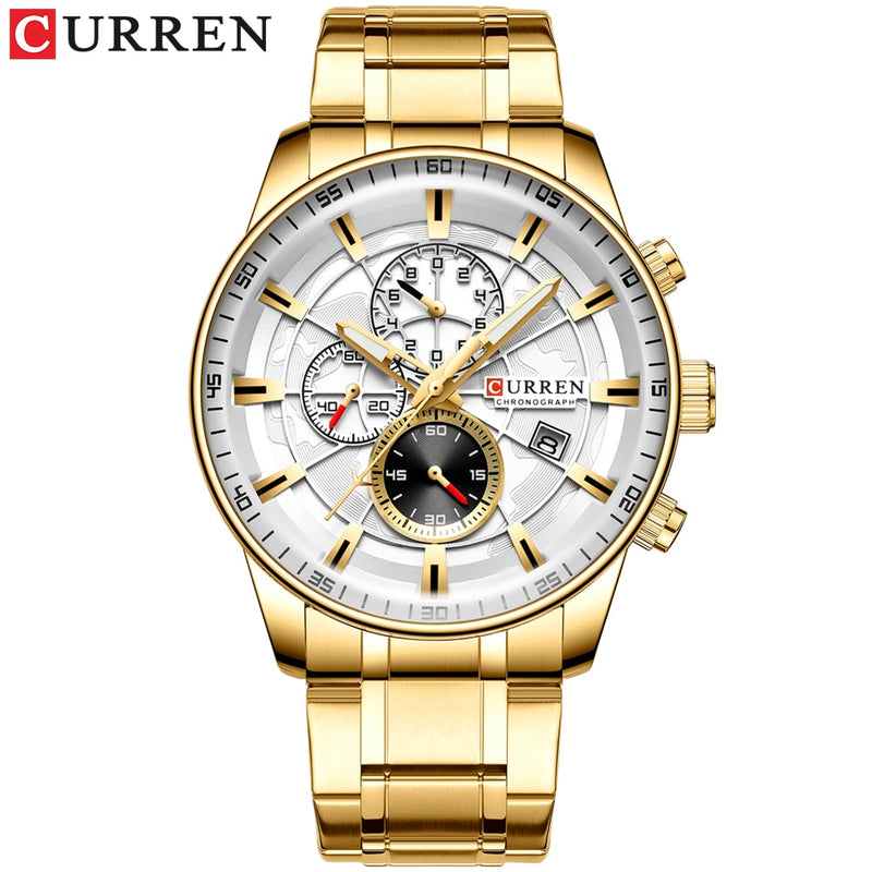 Mens Watches CURREN New Fashion Stainless Steel Top Brand Luxury Casual Chronograph Quartz Wristwatch for Male