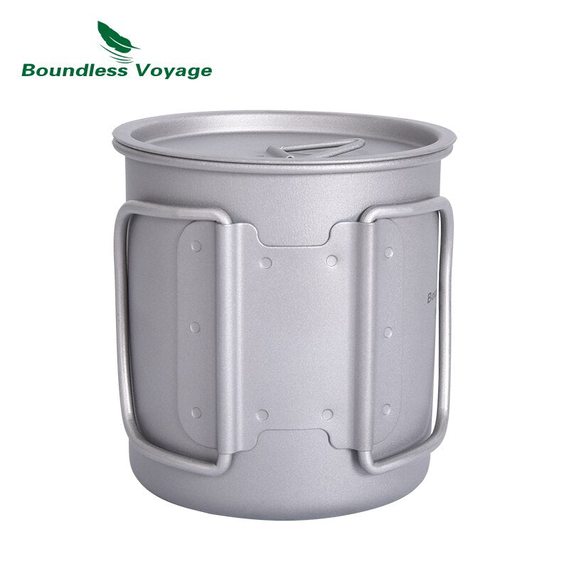 Boundless Voyage Titanium Cup with Lid Folding Handle Outdoor Camping Mug Pot Drinkware 200ml 500ml 750ml 1250ml