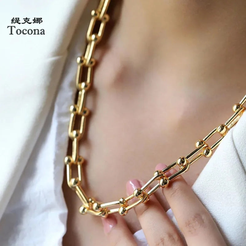 Tocona Punk Gold Silver Color Alloy Heavy Metal Thick Clavicle Chain Choker Necklace for Women Trendy Party Boho Jewelry Collar