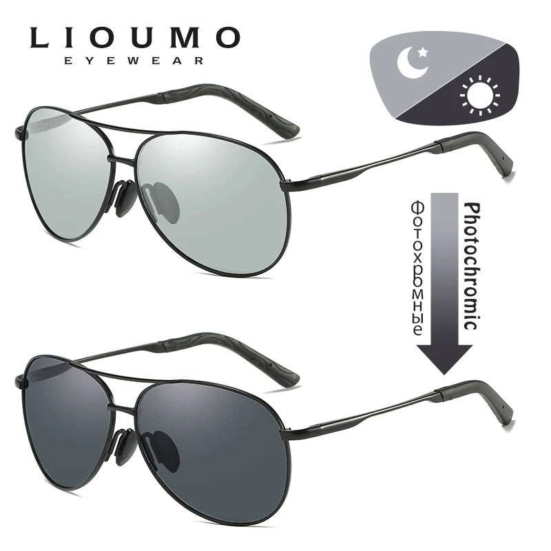 LIOUMO 2023 NEW Men Vintage Alloy Polarized Photochromic Sunglasses Pilot Sun glasses Coating Lens Driving Eyewear For Men/Women