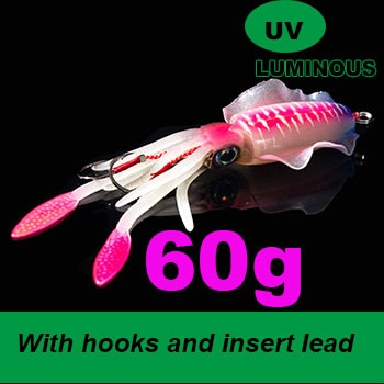 SUNMILE Fishing Soft Squid Lure 60g/80g/100g/120g/150g Luminous/UV Squid Jig Fishing Lures For Sea Fishing Wobbler Bait