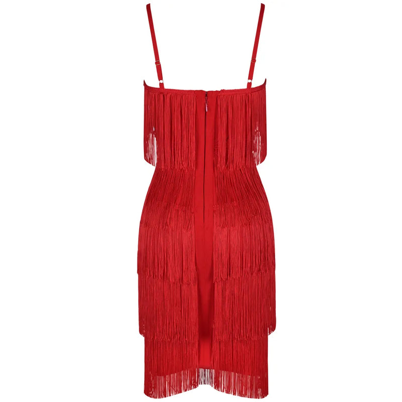Ocstrade Bandage Dress 2021 Summer Red Party Dress Evening Luxury Women Tassel Fringed Black Sexy Bodycon Dress Club Outfits