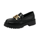 Cowhide Women's Shoes British Luffy Shoes Thick Soled Women's Flat Sole Single Shoes Women's Vulcanized Shoes Big Size 35-43