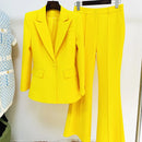 HIGH STREET Newest 2023 Runway Designer Suit Set Women's Single Button Blazer Flare Pants Suit
