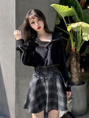 Gothic Damenröcke Mode Herbst Winter Karierter Wollrock Weiblich Hohe Taille Schnürung Mini Dicker Warmer Mädchen Saia 2023