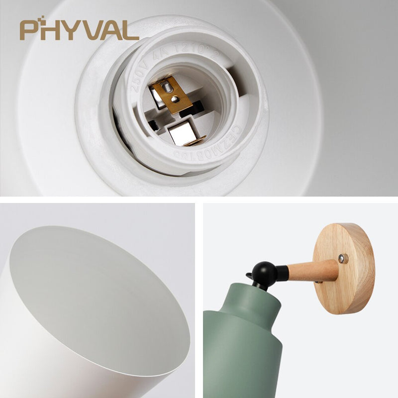 PHYVAL Wood Lamp Bedroom 10mm Wooden base Wall Lamp With Plug Macaron Modern Wall Sconce For Liviing Room