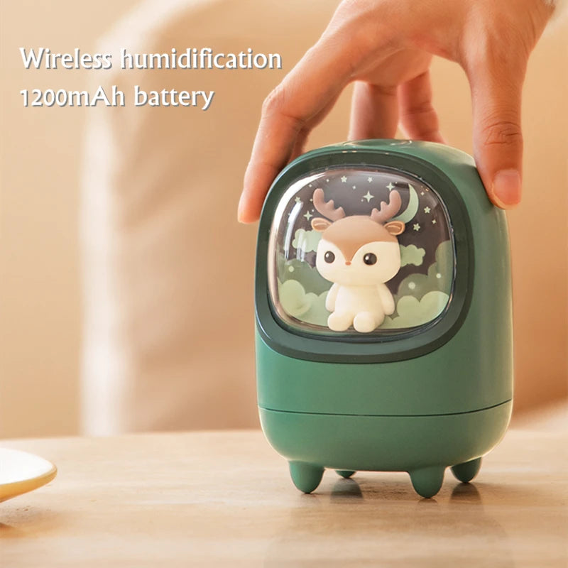 350ml Cartoon Wireless Air Humidifier USB Rechargeable Portable Mini Aromatherapy Mist Maker Diffuser with Romantic Warm Lamp