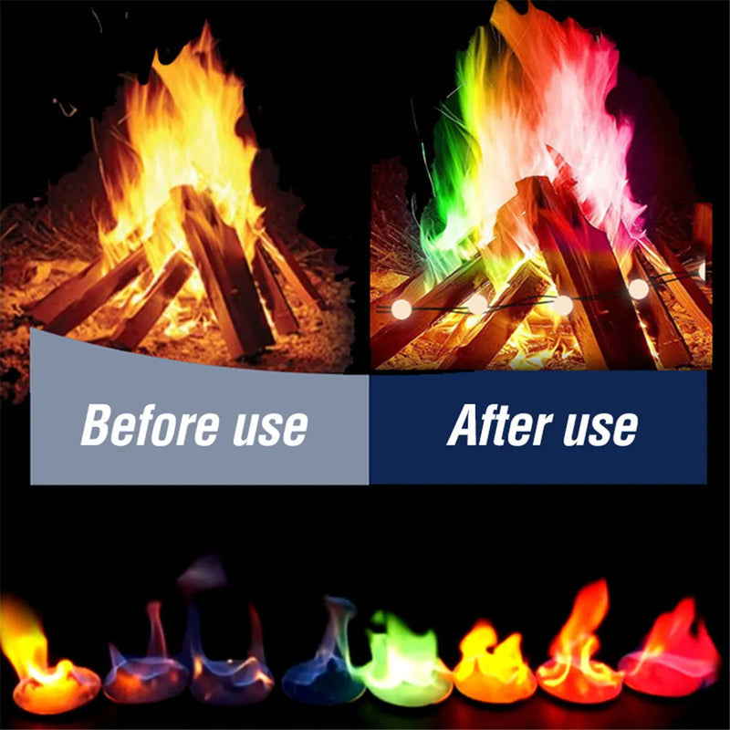Colorful Flames Powder Bonfire Magic Fire Fireplace Color Sachet Pyrotechnics Magic Trick Outdoor Camping Hiking Survival Tool