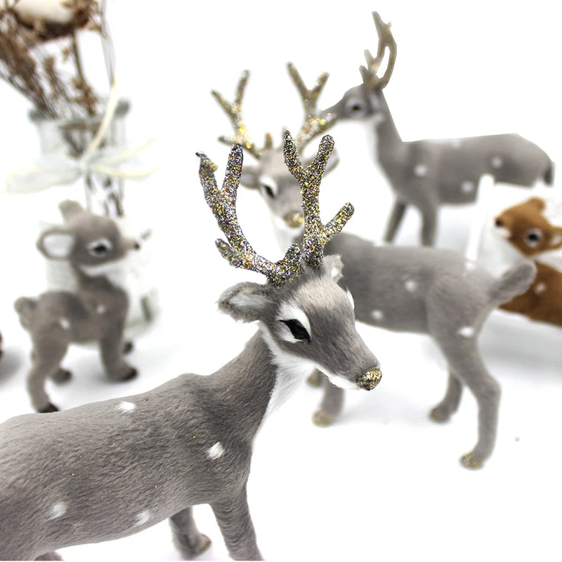 Simulation Christmas Deer Model Favor Xmas Home Decoration Craft Ornaments Display Table Reindeer Elk Animal Miniatures Kid Gift