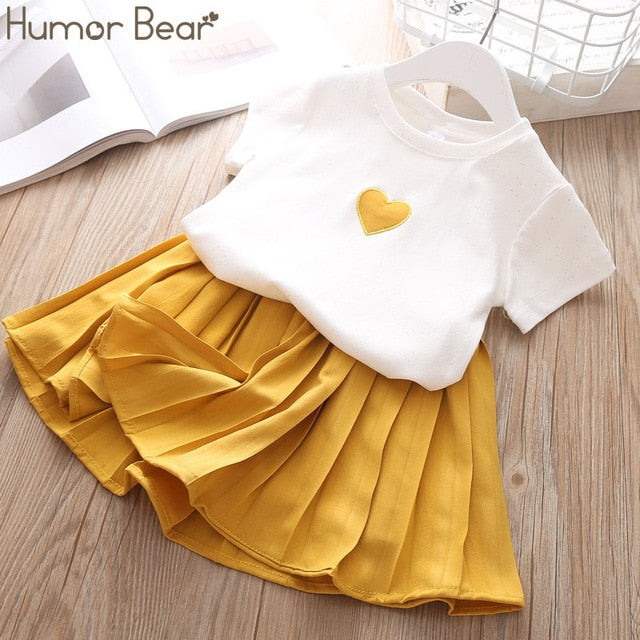 Humor Bear Summer Girls Clothes Set New Short Sleeve T-shirt+Polka Dot Printed Cake Skirt 2PCS Toddler Clothes