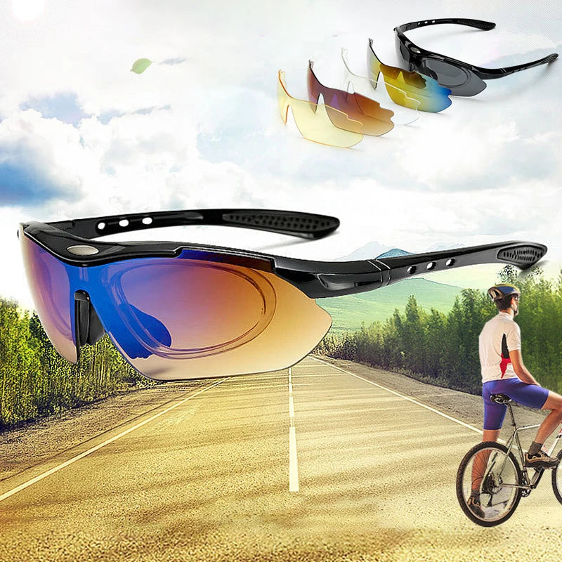 Cycling Glasses Mens Womens Sports Sunglasses Cycling Goggles MTB Road Anti-glare Riding Bicycle Bike Eyewear Protection 5 Lens