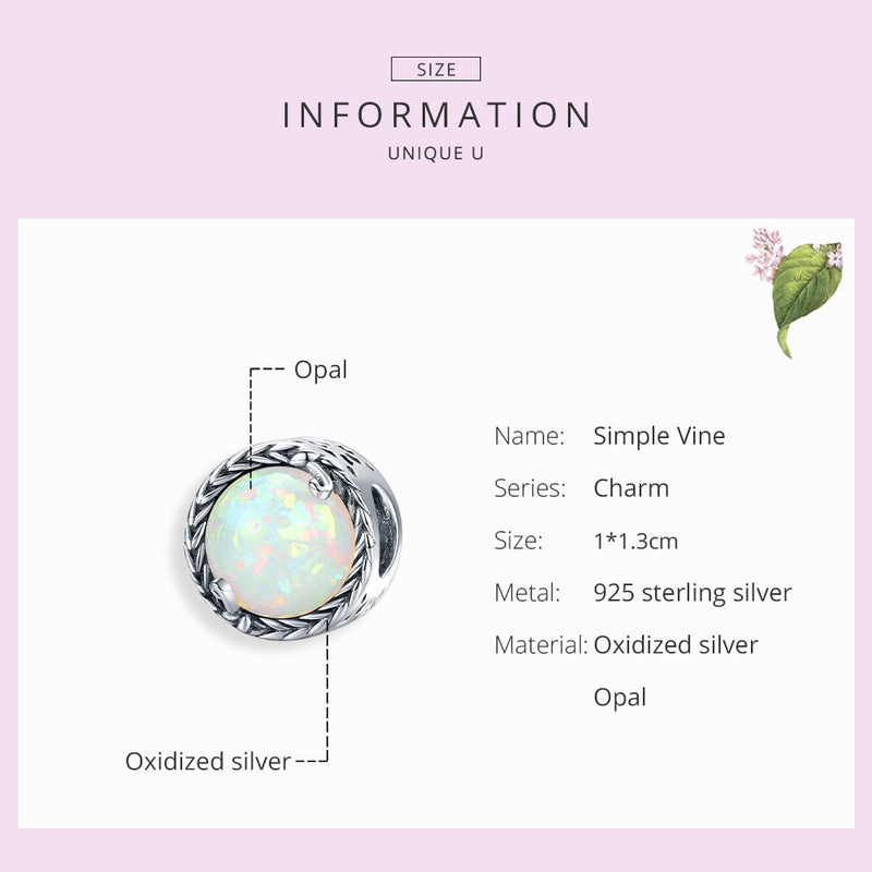 WOSTU Trendy New 925 Sterling Silver Wrap-Around Vine Charm Opal Zirconia Beads fit Women Bracelet DIY Jewelry Making CQC1576