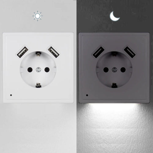Neue USB-Wandsteckdose mit Sensor-Nachtlicht, Dual-USB 5V2A, kostenloser Versand, EU-Standard-Telefonladegerät JA8