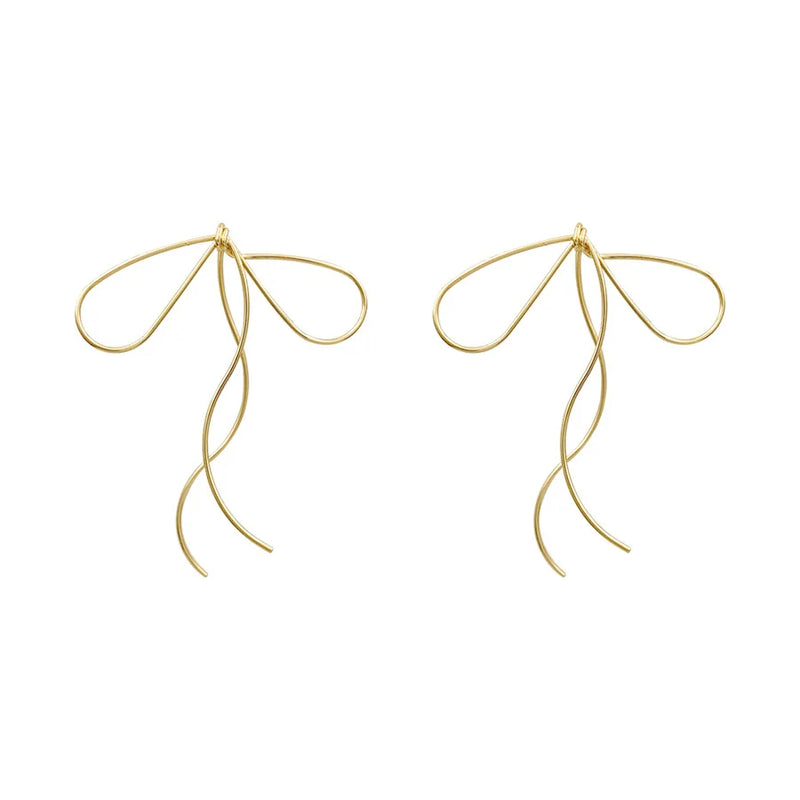 2024 Korean New Fashion Design Sense Line Bow Earrings Female Elegant Temperament Light Luxury Simple Earrings