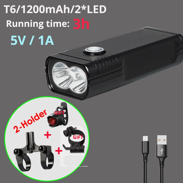 5200mAh MTB Bike Front Light Bicycle Light 2 Holder Mount T6/L2 LED Flashlight Power Bank Bike with Taillight Gift Waterproof