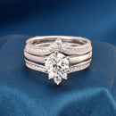 Newshe Solid 925 Sterling Silver Wedding Rings Set For Women Solitaire Round Cut Engagement Ring Guard Band AAAAA Zircon BR1157