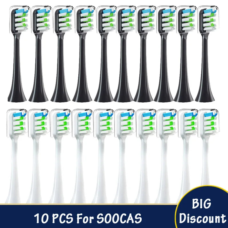 10PCS Replacement Brush Heads DuPont Soft Suitable Vacuum Healthy Bristle Nozzles For SOOCAS X3/X3U/X5 Sonic Electric Toothbrush