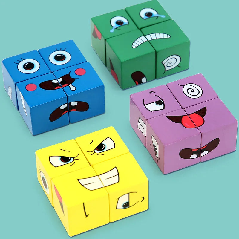 New Magic Face Change 3D Puzzle Blocks Kids Wood Toy Home Desk Interactive Games Baby Wooden Educational Toys for Children