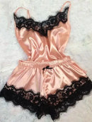 2024 New Women Bow Sleepwear Sleeveless Strap Nightwear Lace Trim Satin Cami Top Pajama Sets femme sexy lingerie pyjamas women