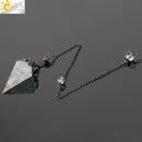CSJA Reiki Natural Chip Stone Pendulum Antique Copper Chain Hexagon Cone Resin Pendant for Dowsing Divination Wicca Pendule G321