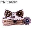 Double layer Wooden Bow Tie Men's Cotton Floral wood decoration Bowtie Set Business CuffLinks for Wedding corbatas para hombre