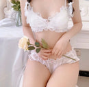 Wriufred Handmade Pearl Moon Pure White Lingerie Panty Girl Underwear No Steel Ring Lace Sexy Bra Briefs Set