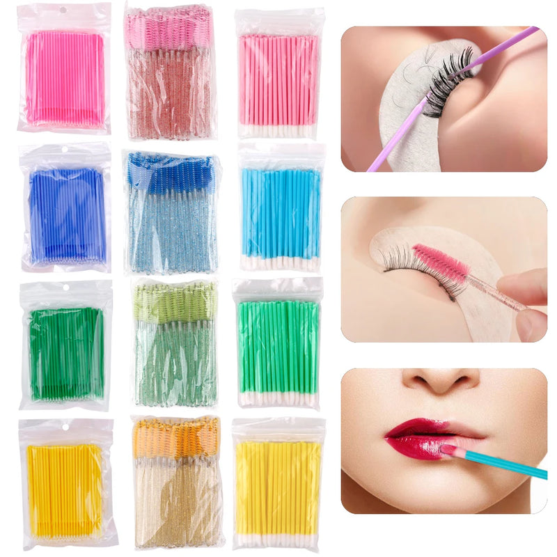 200Pcs Eyelash Brush Disposable Cotton Swab Micro Lip Eyebrow brush Mascara Wand Applicator Spoolers Eye Lashes Cosmetic Brushes