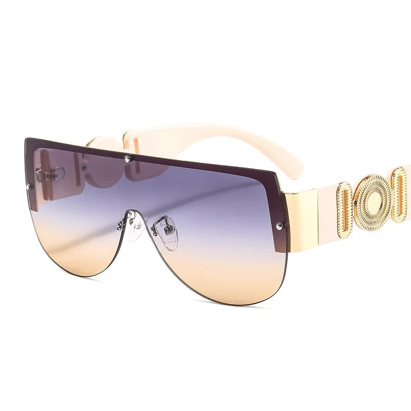 2021 New Fashion Shield Sunglasses Women Men Green Leopard Luxury Gradients Lens Metal Frame Oval Brand Designer Goggle UV400