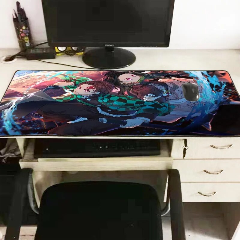 XGZ Anime Demon Slayer Kimetsu No Yaiba 70x30/90x40cm Large  Keyboard Mat Gaming Mouse Pad Locking Edge Table Mat for PC Laptop