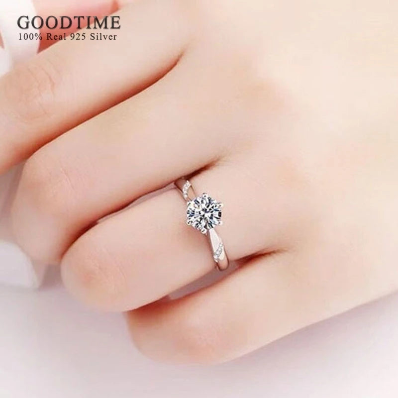 Luxury Pure 100% 925 Sterling Silver Ring Fashion Zircon Engagement Band Jewelry Anniversary Gift For Women Girl