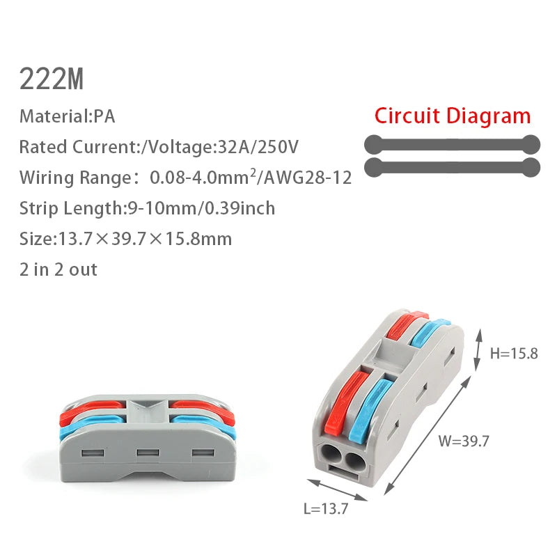 20PCS Quick Cable Splitter Push-in Wire Connector Universal Compact Conductor Wiring Terminal Block For ELECTRICAL Connection