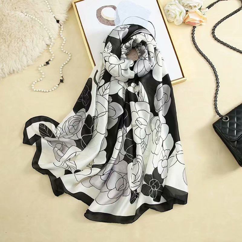 180*90cm Luxury Brand Spring Autumn New Silk Scarf Women Shawl Fashion Soft Poncho Chiffon Hijab Foulard Muffler Bandanna Pareo