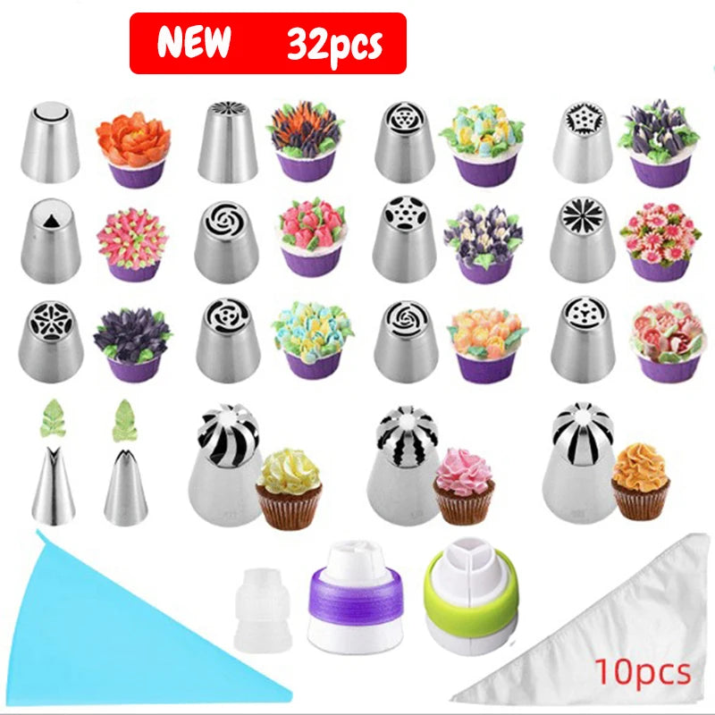 Tulip Pastry Nozzles Set Kit for Cream Stainless Steel Russian Icing Piping Tips for Baking Cake Decorating Confectionery Tool
