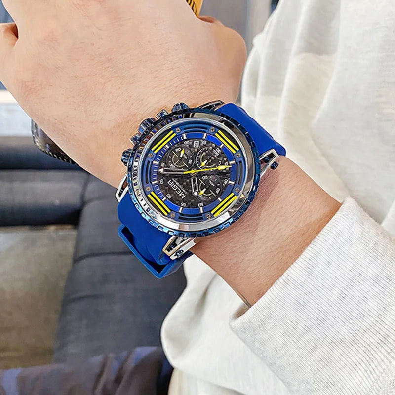 MEGIR Men Watches Brand Luxury Silicone Strap Waterproof Sport Quartz Chronograph Military Watch Men Clock Relogio Masculino