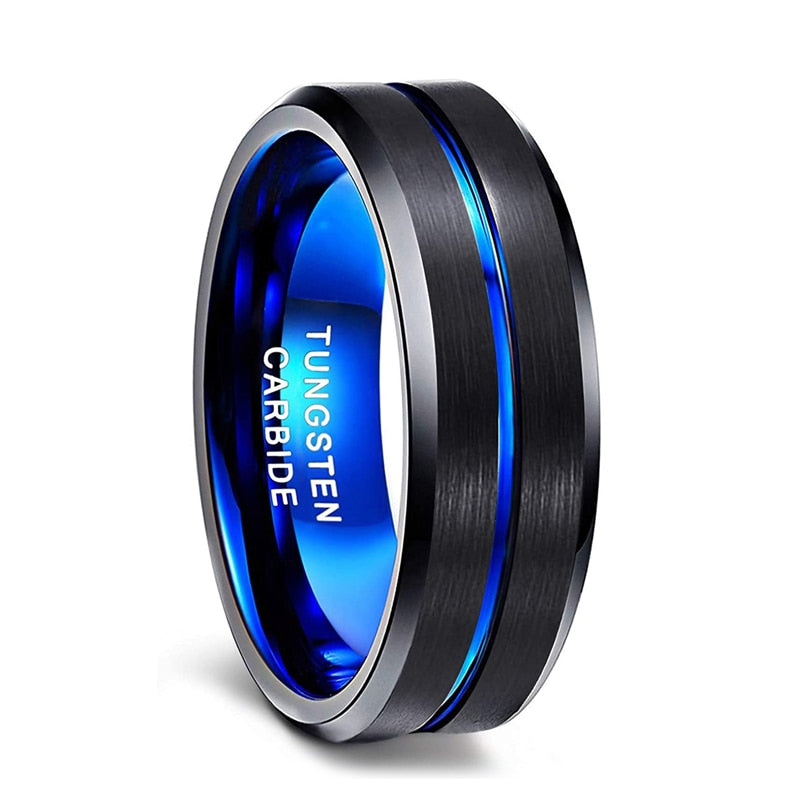 TIGRADE 6/8/10mm Blue&amp;Black Mens Tungsten Carbide Ring Blue Line Design For Women Wedding Engagement Rings Fashion Size 6 -17