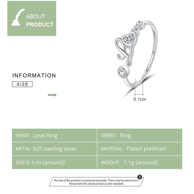 bamoer 925 Sterling Silver Love Ring Open Adjustable Finger Rings for Women Fine Wedding finger ring Jewelry 2020 New BSR146