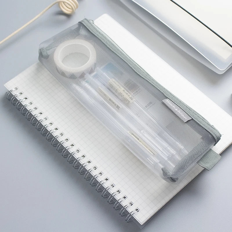 Simple Transparent Mesh Pencil Case Office Student Pencil Cases Nylon Kalem Kutusu School Supplies Pen Box Astuccio Scuola