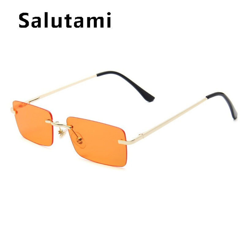 Rimless Alloy Small Square Sunglasses For Women Vintage Ins Hot Gradient Clear Sun Glasses Female Uv400 Shades Hip Hop Eyewear